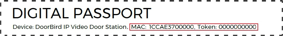 DoorBird digital passport showing MAC and Token